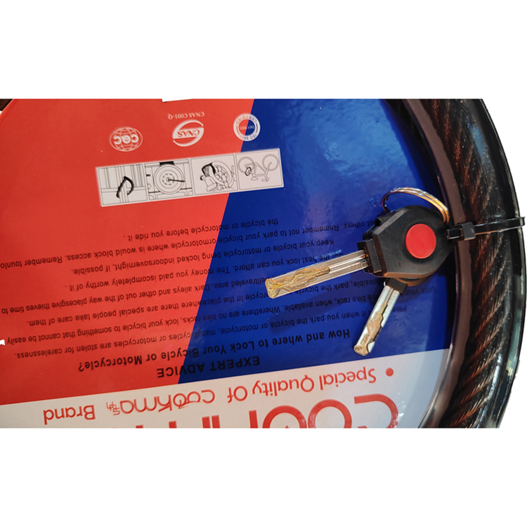 قفل کابلی موتور سیکلت برند کوکما مدل 84905 سر مشکی سایز 22*1500