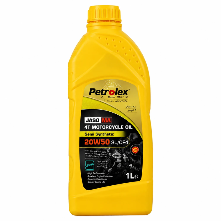 روغن موتور سیکلت پترولکس نیمه سنتتیک گرانروی 20W-50 حجم ۱ لیتر (4T SL/CF4 JASO MA)
